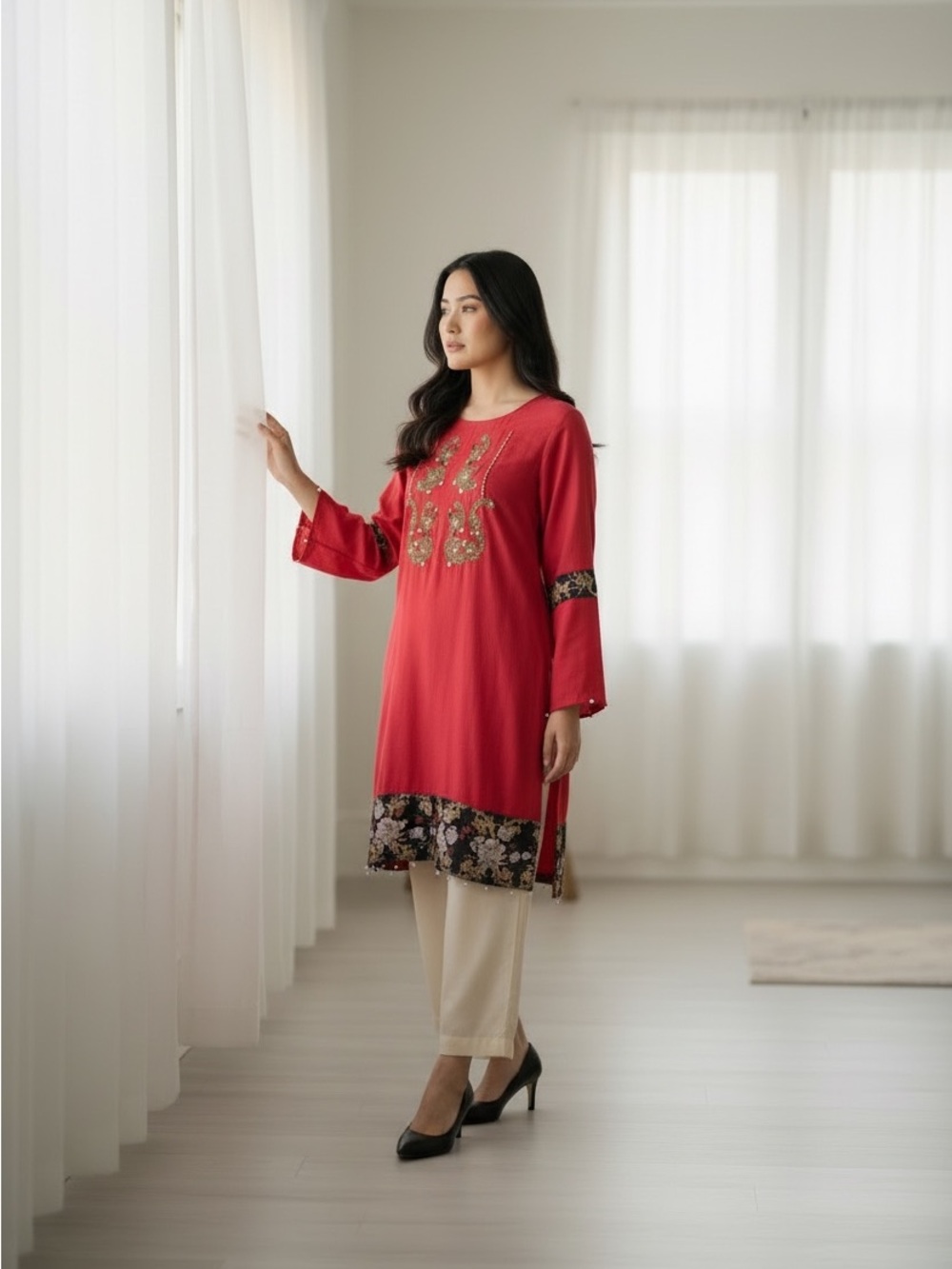 Rust Embroidered Tunic with Gold Accents